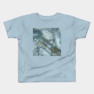 Blue Grey Marble Pattern Kids T-Shirt